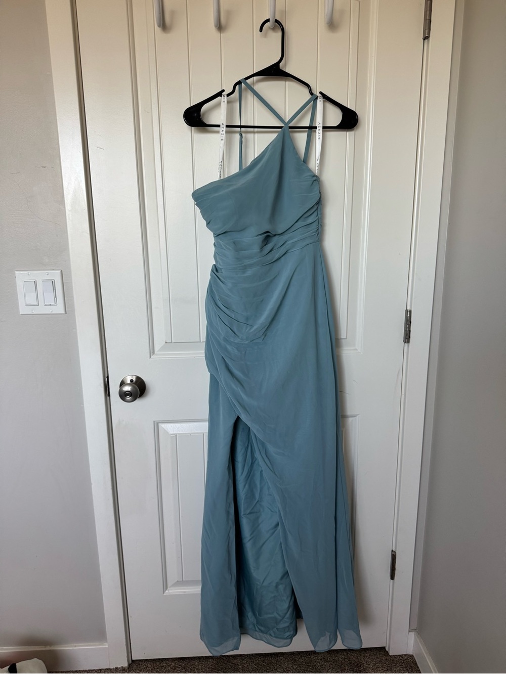 Azazie Dusty Blue One-Shoulder Chiffon Gown